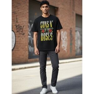 Guns N' Roses Graphic T-Shirt XXL Black Distressed Logo Band Tee Cotton